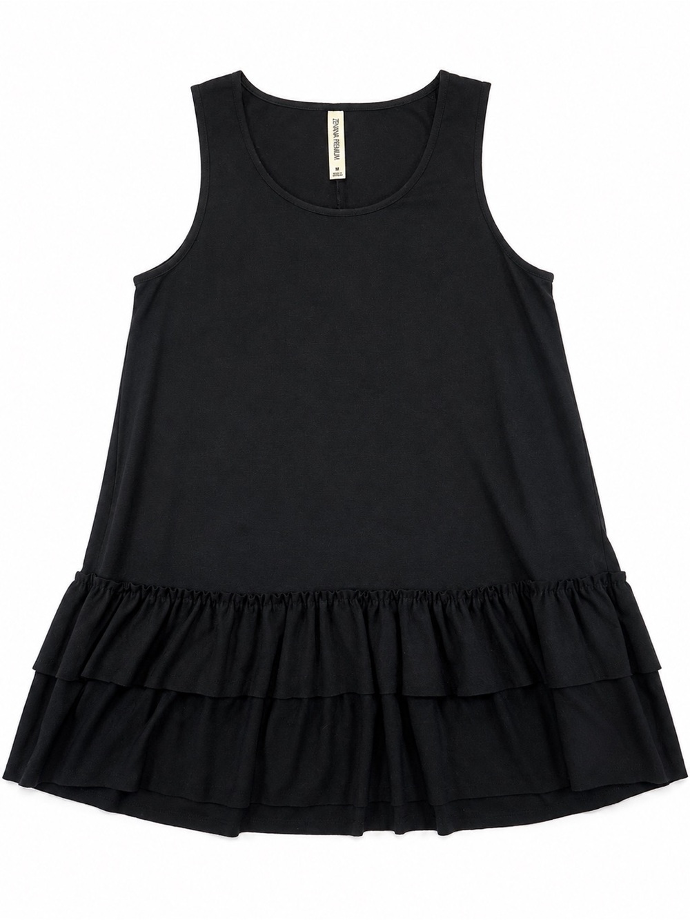 Zenana Premium Black Double Ruffle Hem Tunic Tank Top M
